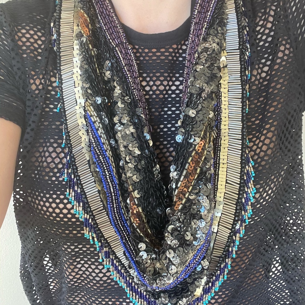 Multi-way beaded scarf necklace/hip skirt